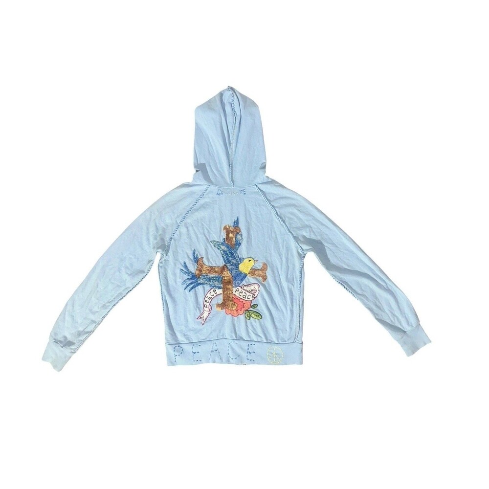 Switch USA Women's Peace Full Zip Hoodie Blue M Sewn / Embroidered Bird Cross